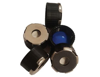 Chromatography Research Supplies 18 mm PolyMagnetic Screw Cap w/ Trans blue sil/White PTFE, 0.070" (100/pk)